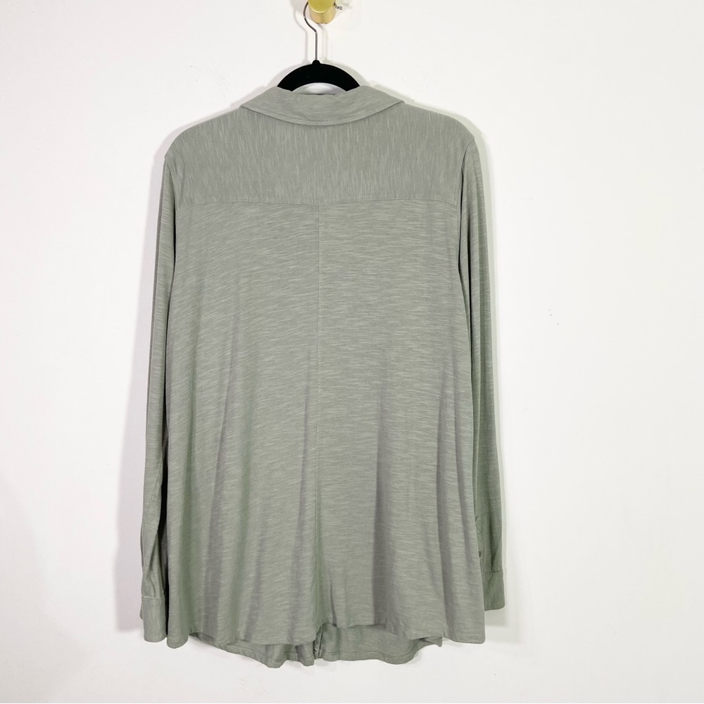Soft Surroundings Sage Green Relaxed Fit Cotton Blend Button Down Shirt - Picture 5 of 7